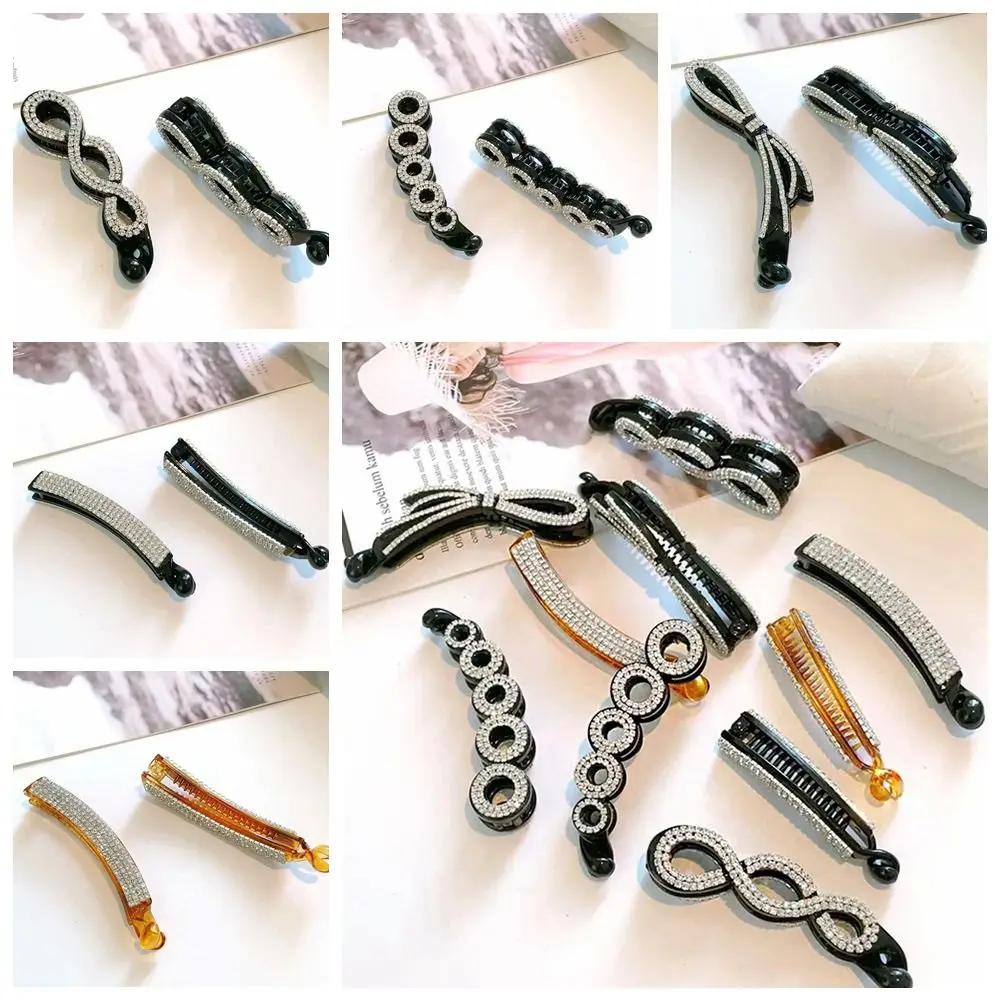 Elegant Korean Style Rhinestone Banana Clip Ponytail Holder Headwear Bowknot Hair Clip Hair Claw Hairpin Vertical Clip Girls