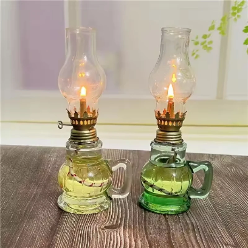 1 Stück Retro Vintage Öllampe Kerzenhalter Ornamente Winddichte Lampe mit Glasabdeckung Dekorative Notbeleuchtung