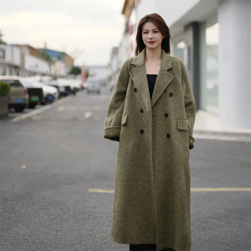 Woolen Coat Women's Loose Mid-Length Hepburn Style Autumn Winter New Korean Version Wool Blend Outerwear