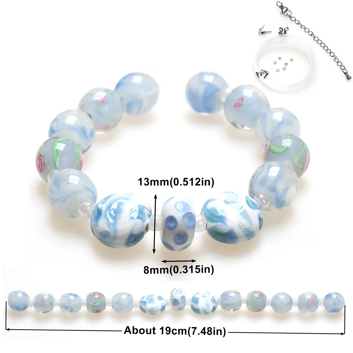 Sky Blue 03 1set ! Handmad Romantic Lampwork Glass Loose Beads For Charm DIY Bracelets/Necklace Jewelry Making Accessories !