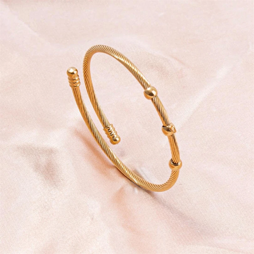 1Pc Proste koraliki ze stali nierdzewnej Twist Cable Wire Bransoletka dla kobiet Kpop Style Punk Otwarty nadgarstek Mężczyźni Bangle Biżuteria Akcesoria — zdjęcie 4