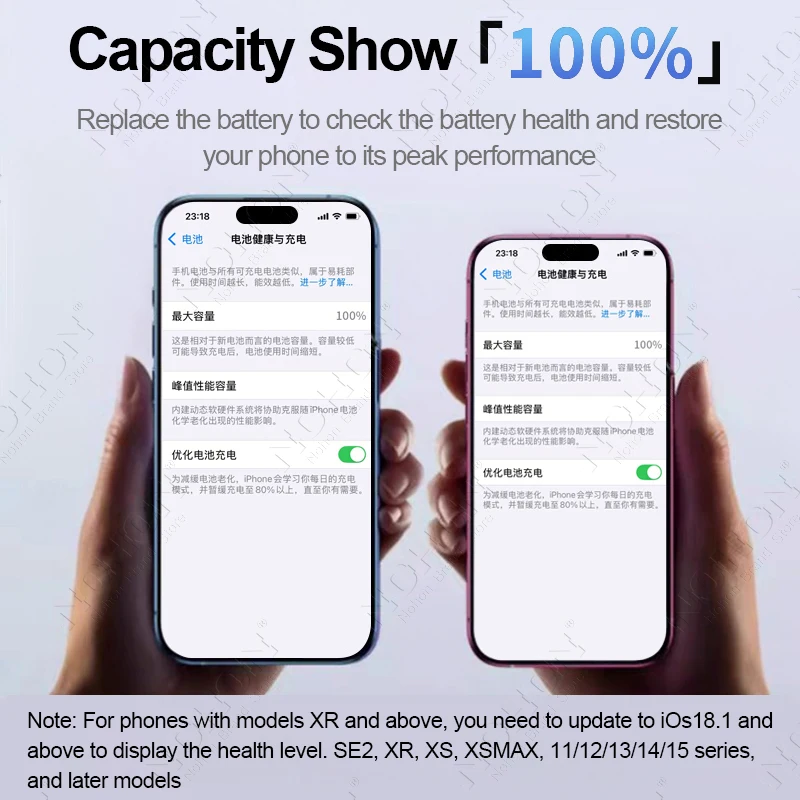 NOHON iPhone 12/12mini用バッテリー、iPhone 14/15/11/13 Pro/X/XR/XS