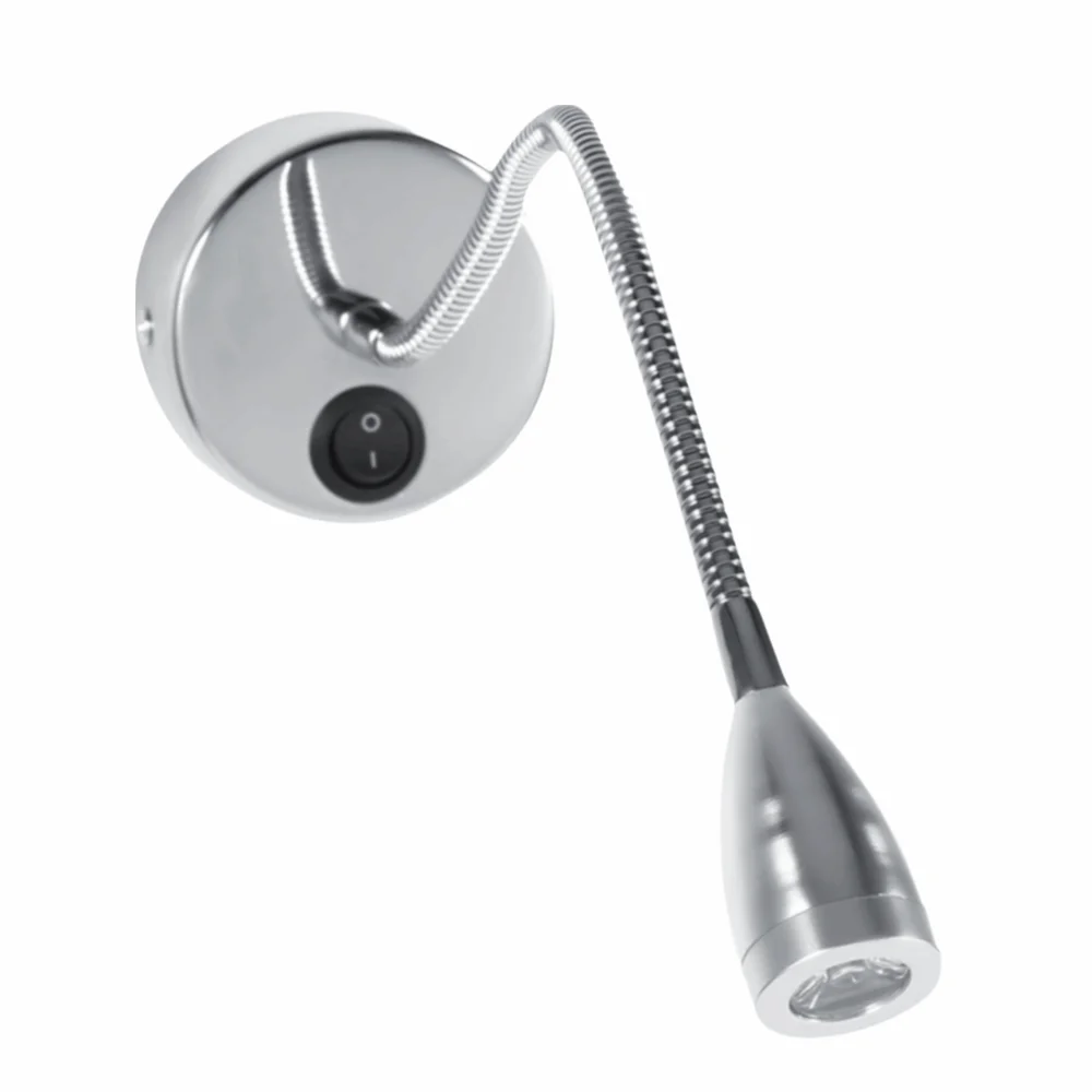 Silver LED Wall Lamp AC85-265V 360-Degree Flexible Flexible Gooseneck Light Adjustable Design 3W Gooseneck LED Lamp Dormitory