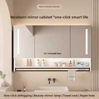 Smart Wall-Mounted Bathroom Mirror Cabinet Backlit LED Light Anti-Fog Makeup Mirror and Storage Shelves Modern Vanity Organizer