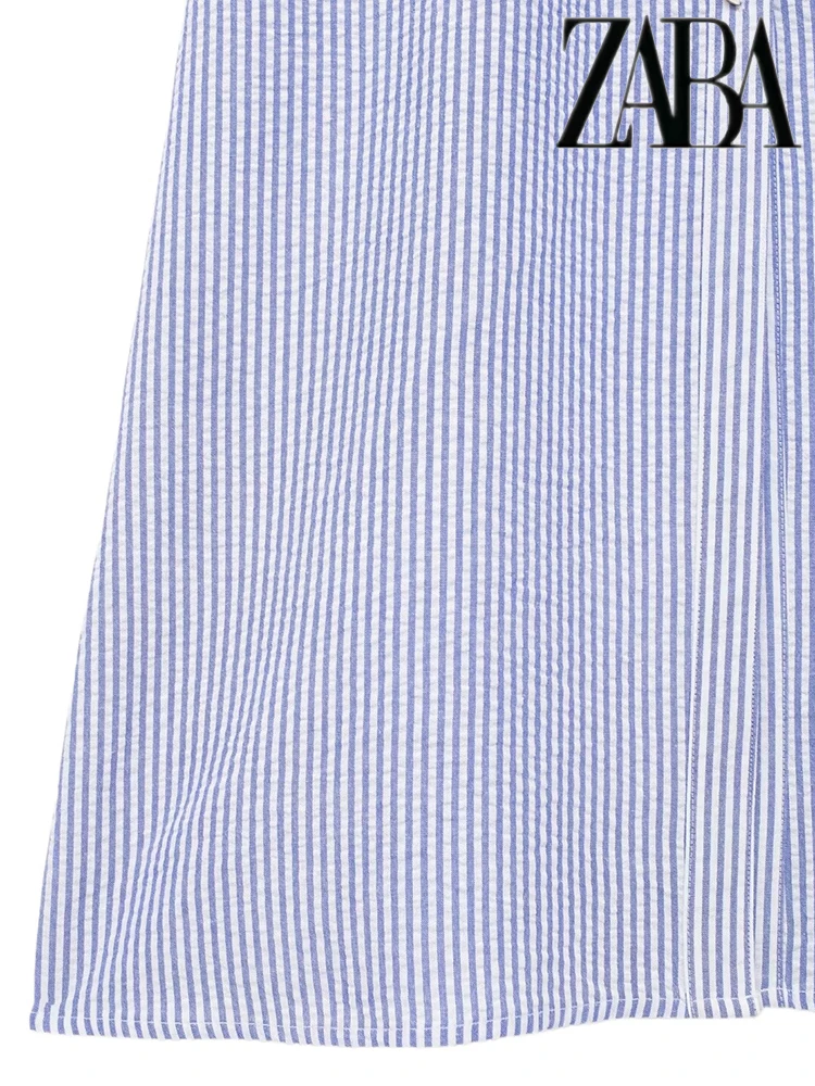 Las mujeres con cinturón de un solo pecho de manga larga vestido de camisa de rayas azules de la solapa de la calle elegante Commuter largo verano Resort vestidos de moda