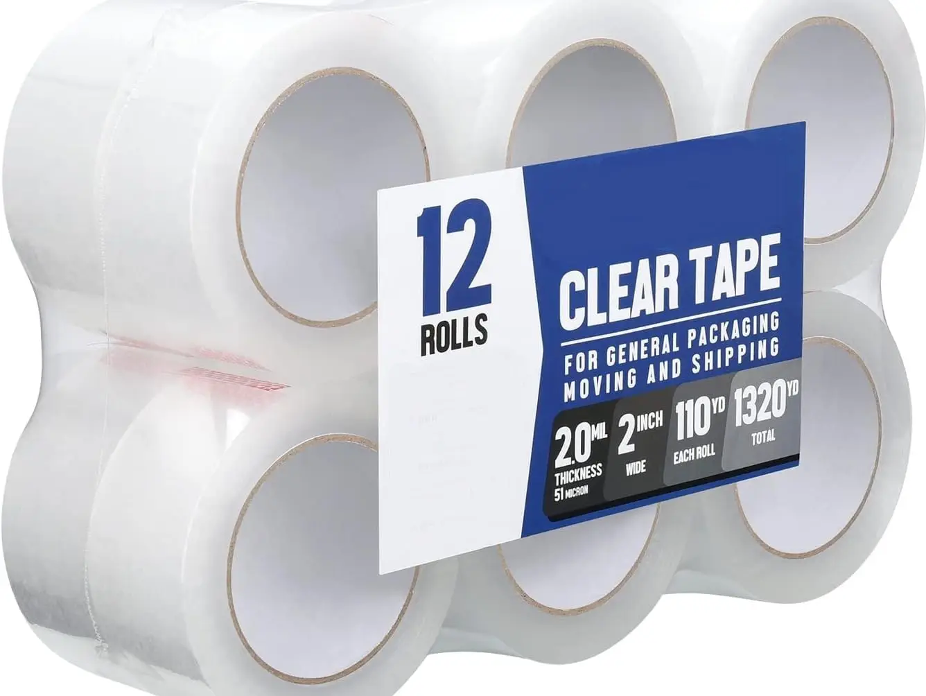 

Clear Packing Tape, 2 Inch Wide, 2.2mil Thickness, 110 Yard Per Roll [Pack of 12 Rolls]