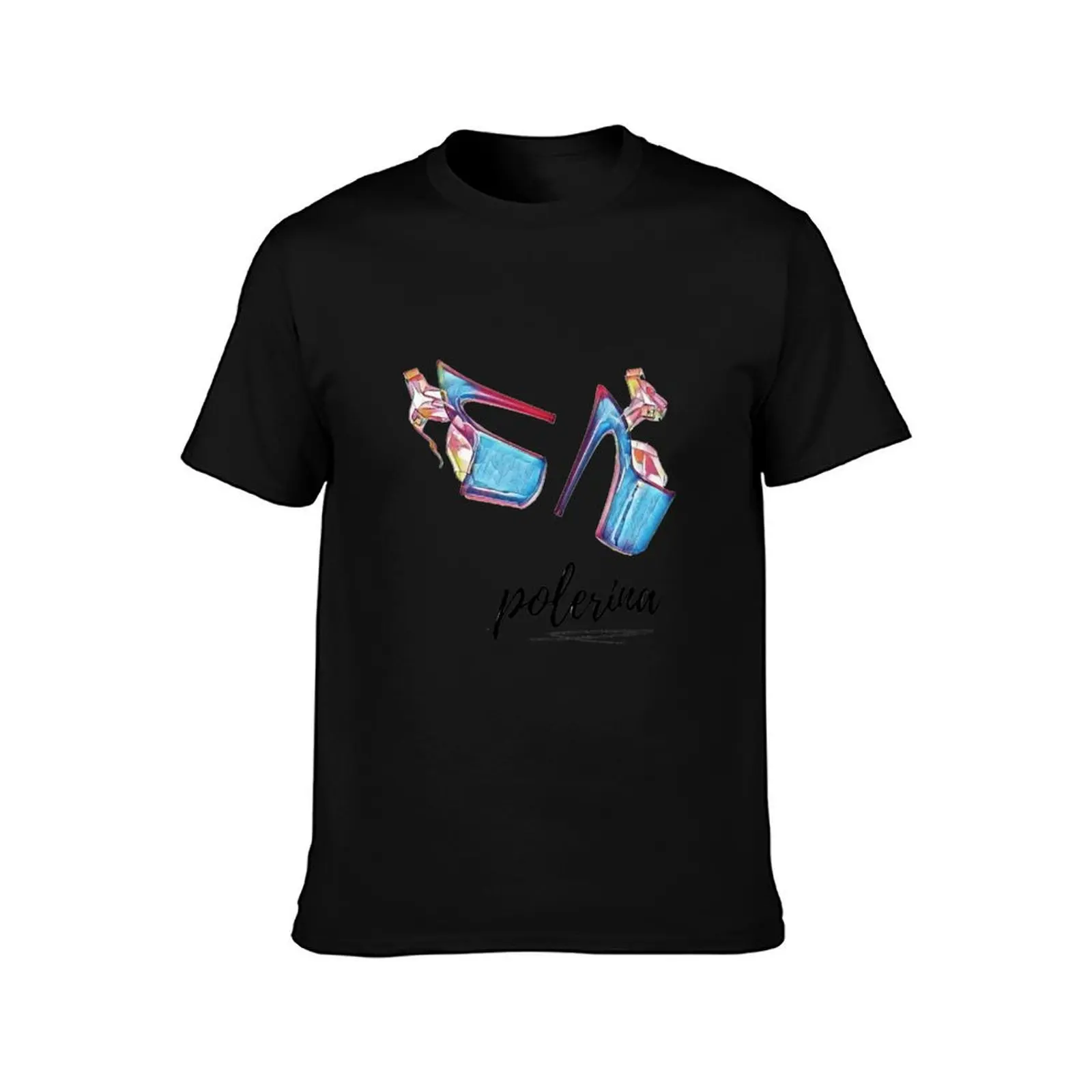 Polerina Pleaser Shoes Blue Sandals T-Shirt Summer Casual Cotton Tee Oversized Streetwear Tops Vintage Graphic Print
