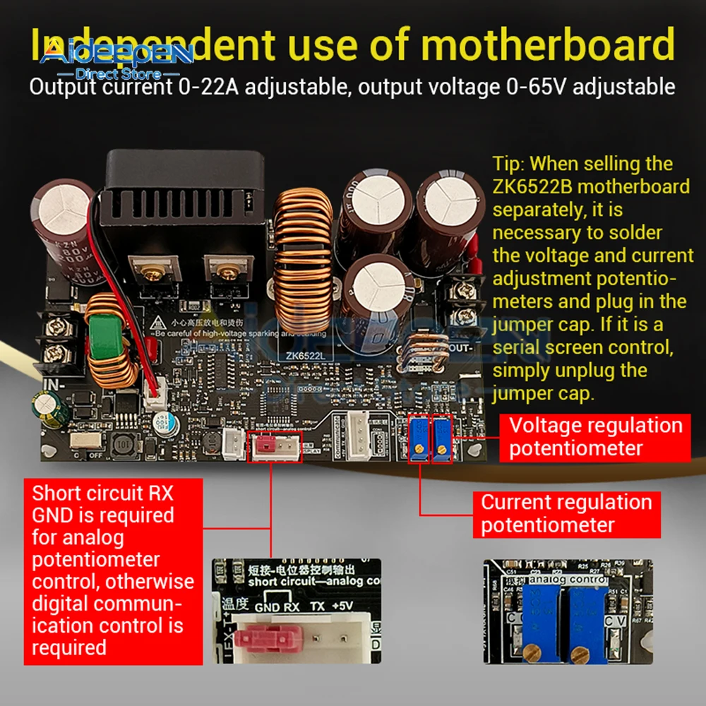 ZK-6522 22A/1400W CNC Adjustable DC Stabilized Voltage Power Supply Constant Voltage And Constant Current Step-down Module 6-75V