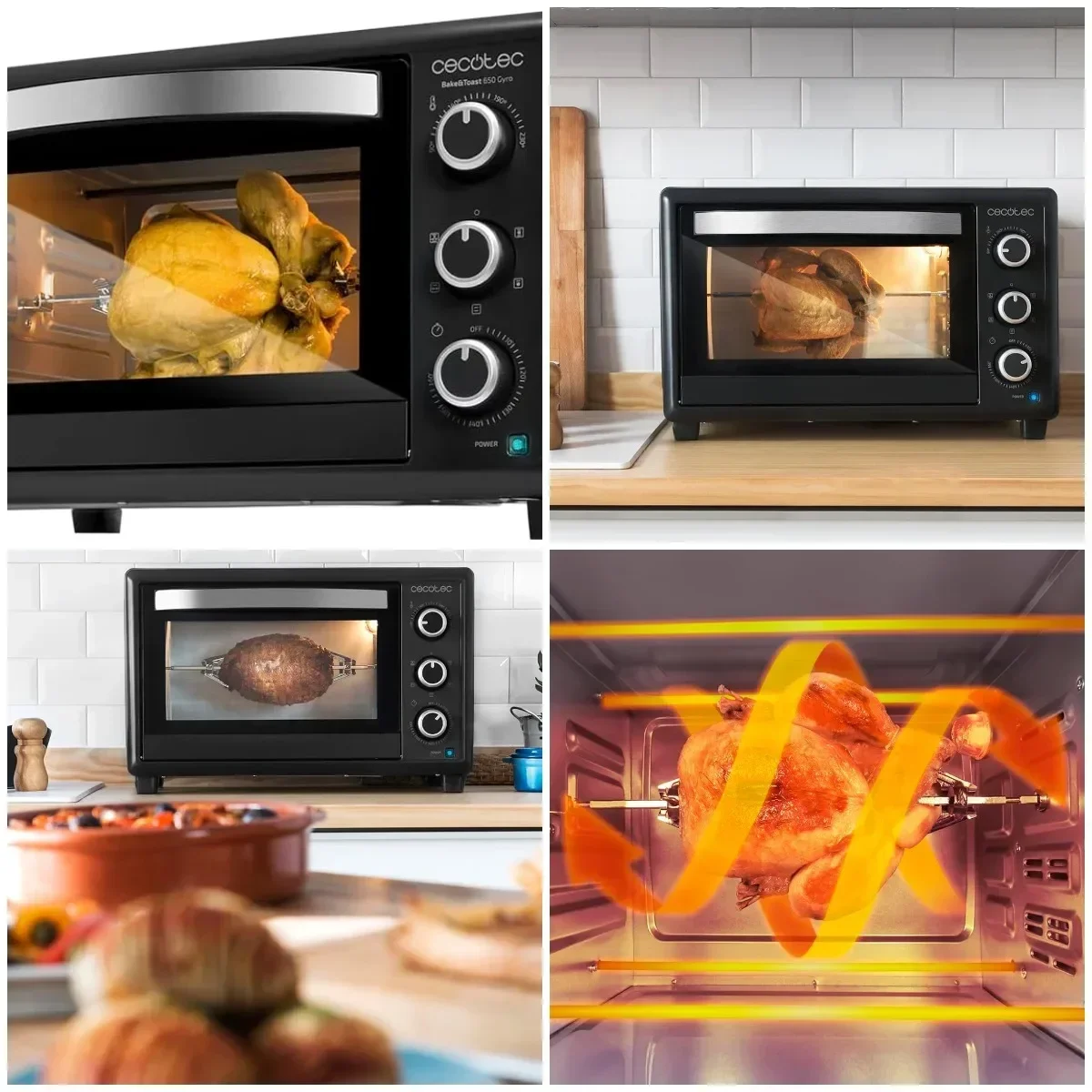 Horno de sobremesa Bake&Toast 3090 Negro, 30 L, 1500 W, funciones múltiples, rotador, luz interior, bandeja recogemigas