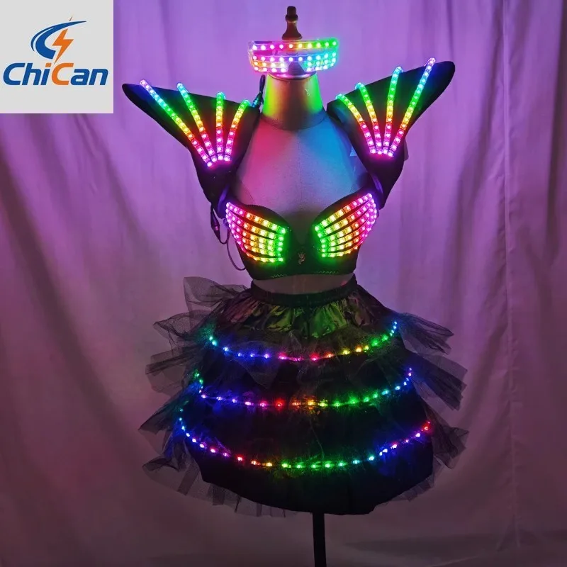 

【Hot】LED Costume Cosplay Futuristic Light Up Clothing Women Luminous Show Party Dance Rave Outfit Robotic Gogo Dancer Fancy Wear