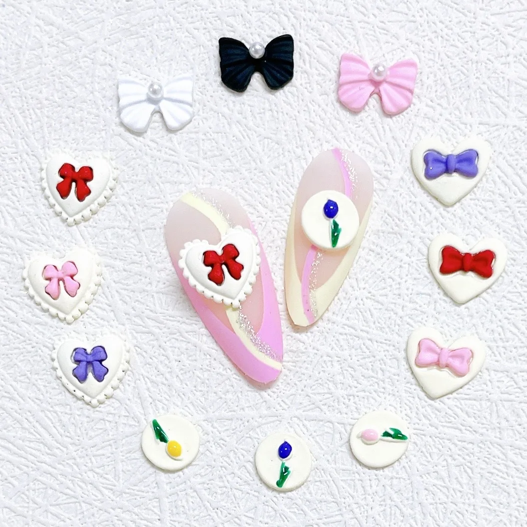 

10PCS Spray Paint Alloy Heart Nail Charms Pearl Bow Kawaii Accessories Parts For Manicure Decor Nail Art Decorations Supplies