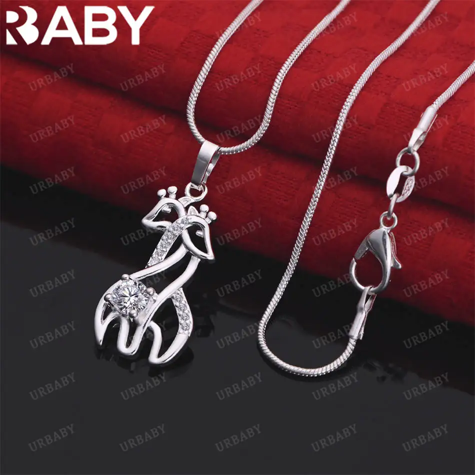 

URBABY 40-75cm 925 Sterling Silver Giraffes Pendant Necklace For Women Charm Trend Birthday Gifts Fashion Party Fine Jewelry