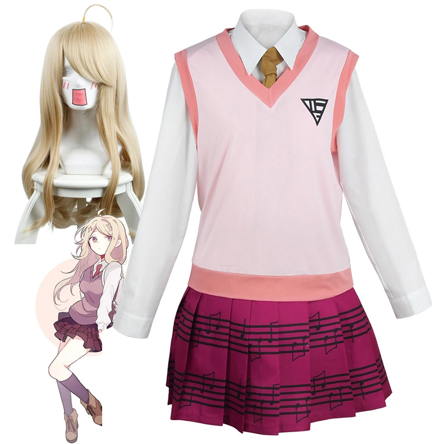 Anime Danganronpa V3 Kaede Akamatsu Cosplay Costumes Dress Wig Danganronpa Cosplay Shirt Skirt JK School Uniform for Girls Women