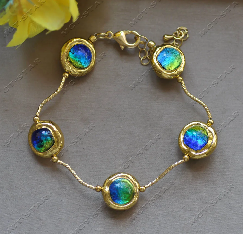 Z12922 Set Blue Green Murano Glass Gold-Plated Bead Necklace Bracelet Earring view 6