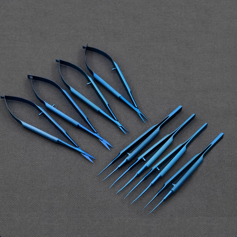 أدوات الجراحة المجهرية من التيتانيوم مجموعة أدوات الجراحة المجهرية مقص حامل الإبرة ملقط 14 سنتيمتر