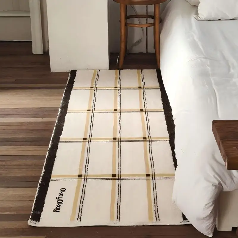 Retro Striped Cream Style Bathroom Mat Faux Cashmere Soft Shower Rug Non-Slip Solid Color Toilet Foot Pad Floor Carpet