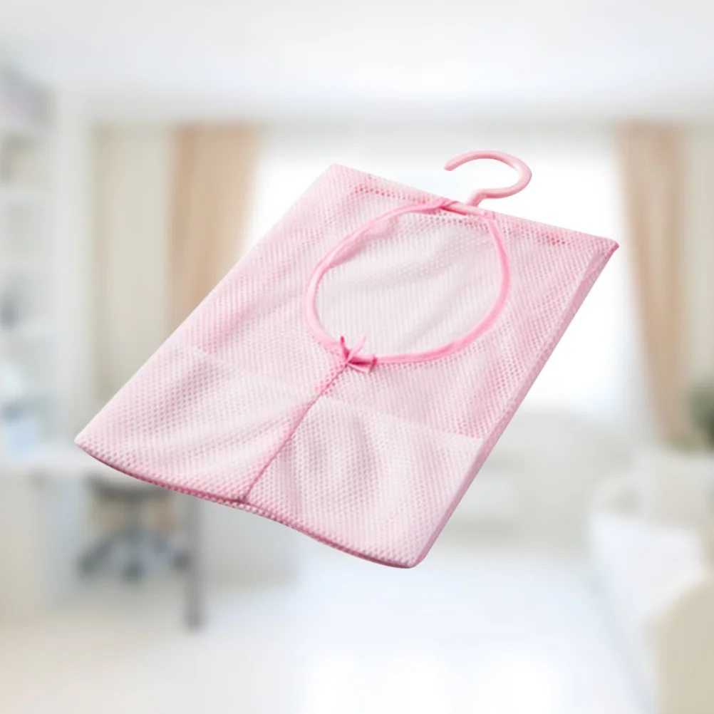 

Pink Multipurpose Mesh Clothesline Bag Bathroom Kitchen Organizer with Hanger Design for Small Items and Convenient