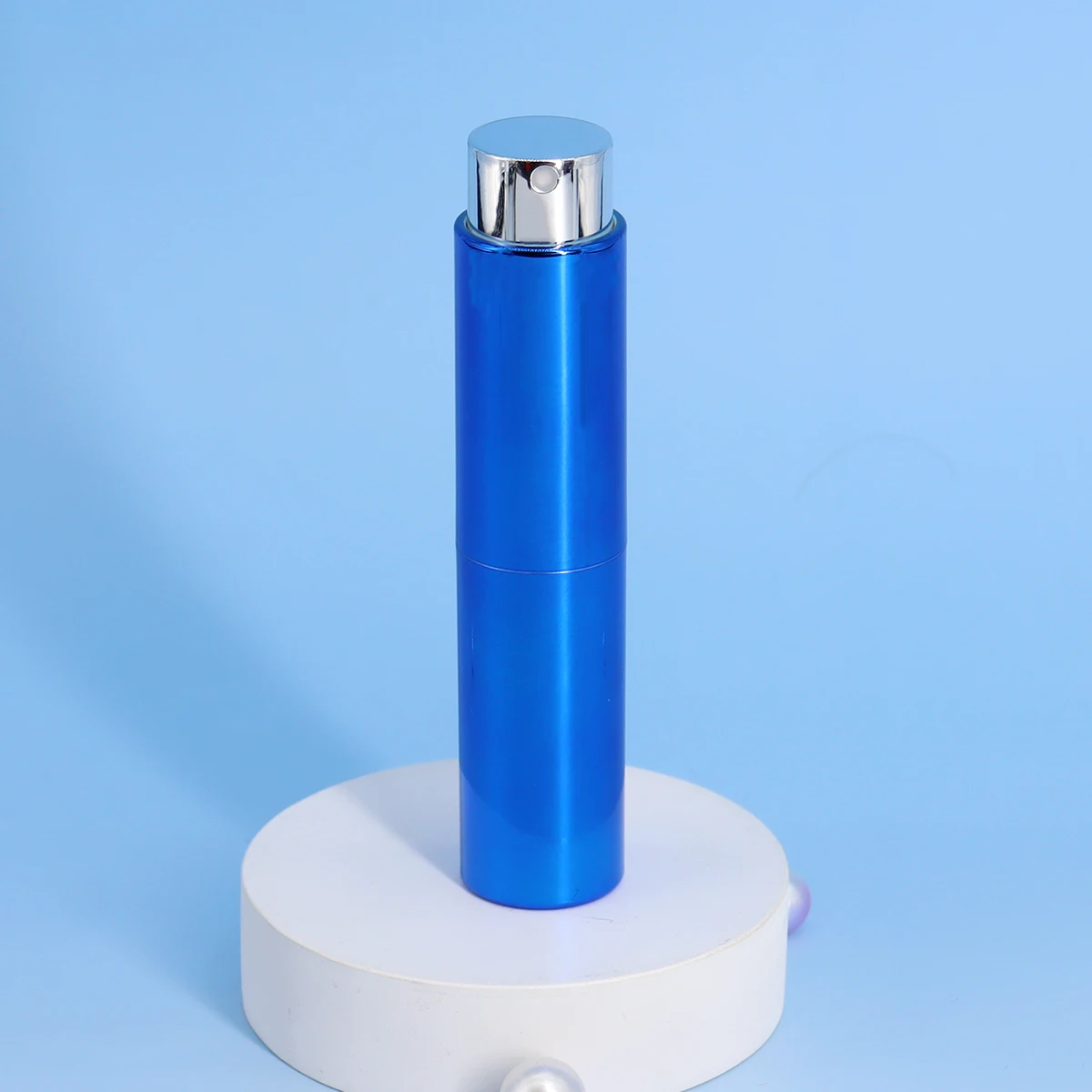 24 x 10ml Shining Blue Twist Portable For Travel Aluminum  Glass Perfume Bottle With Spray 1/3oz Empty Cosmetic Containers