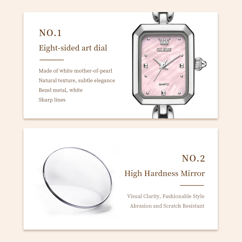 OLEVS 3665 Original Quartz Watch for Women Ultra Thin 6mm Waterproof Square Small Dial Watch Retro Ladies Bracelet Wristwatches