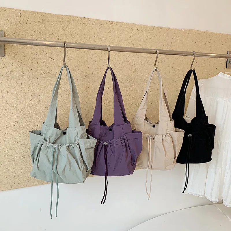 New Korean Style Casual Bucket Shoulder Bag Wrinkled Design Multi Functional Handbag Fashion Versatile for Daily Commuting Bag
