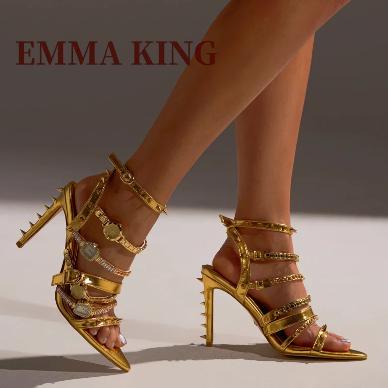 ساعة فضية أحذية مثيرة مفتوحة أشار تو خنجر صندل برشام ديكور رقيقة عالية الكعب الزفاف مضخات أحذية مأدبة نسائية