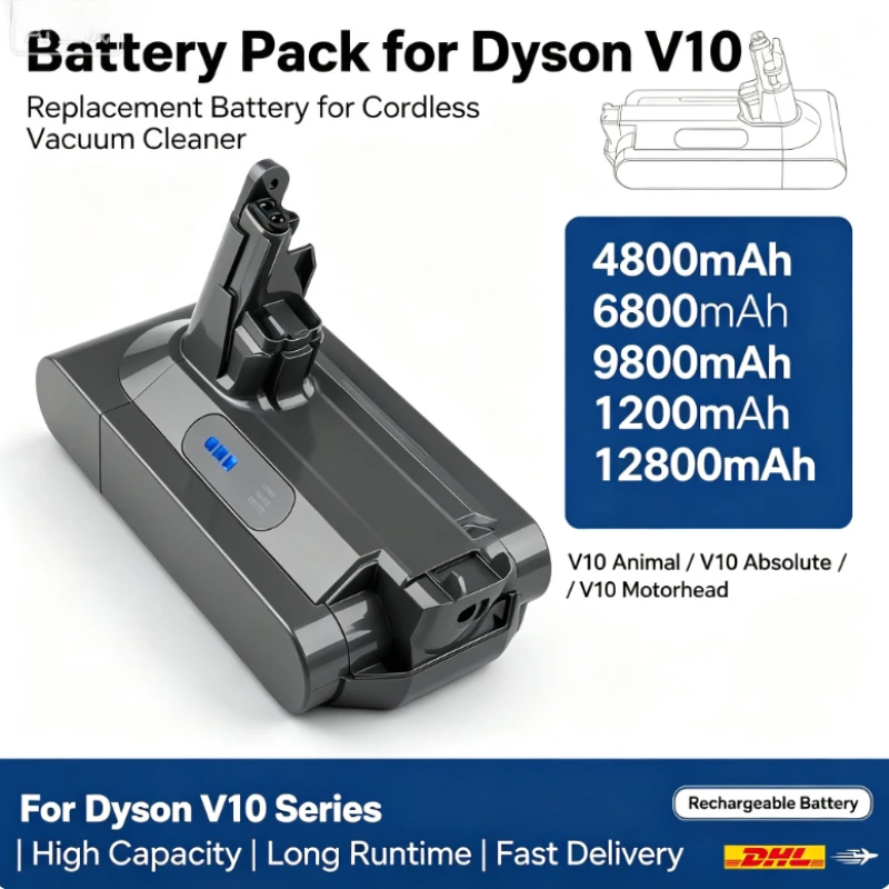 For Dyson V10 Replacement Battery For Dyson SV12 Absolute Vacuum Cleaner Power Tools Cordless 12800mAh 9800mAh 6800mAh