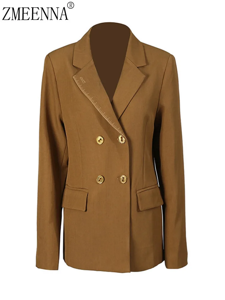 

ZMEENNA Women's Classic Double Breasted Blazer Jacket Business Casual Long Sleeve Lapel Collar Suit Coat With Pockets ZM3753
