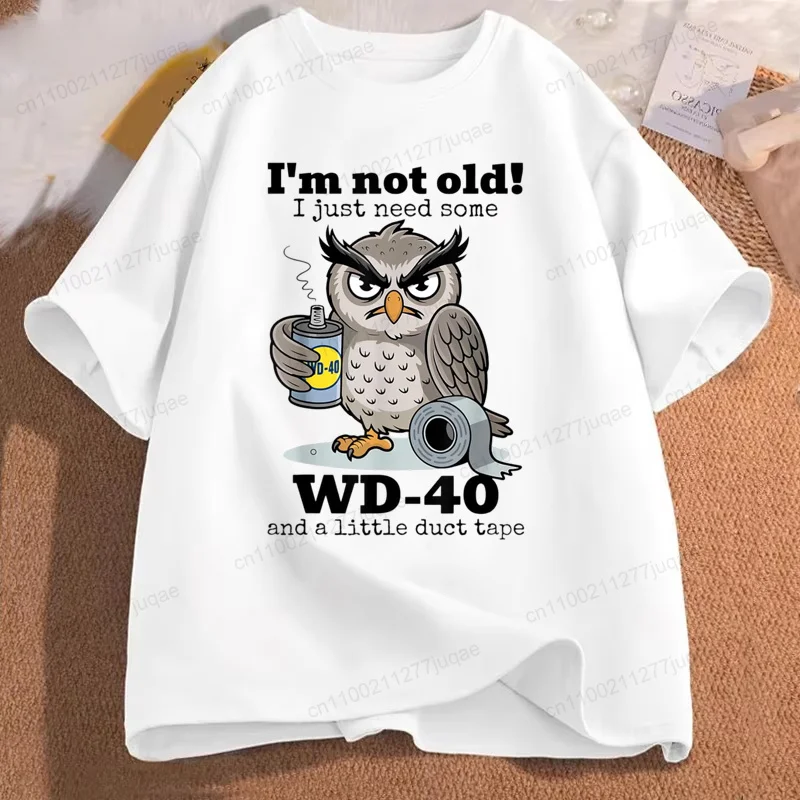 T-shirt for Men Funny Old Man Sarcastic Owl T Shirt Men Tops Aging Mechanic Clothes Fashion Trend Tshirt Retirement Shirts Gift