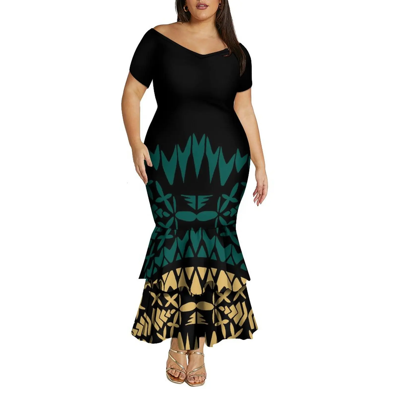 Steuer im Lieferumfang enthalten, bester Preis, individuelles Samoa-Hemd in Übergröße und schulterfreies Meerjungfrauenkleid mit polynesischem Design für Damen