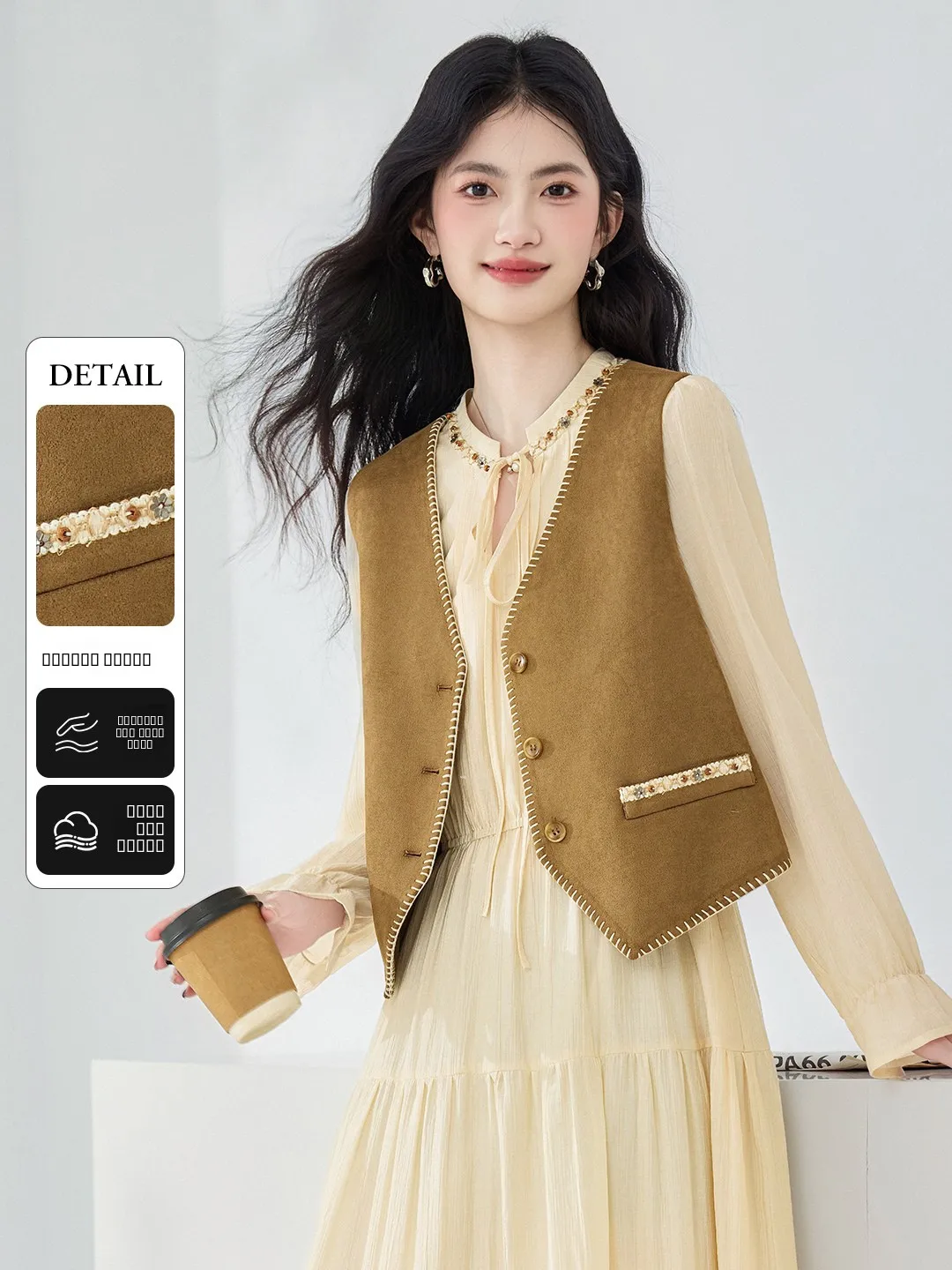 

Xinfeiyu Women's Faionable Svel Vest Spring Commute New Sle Casual V-ne ort Length Breathable Polyester