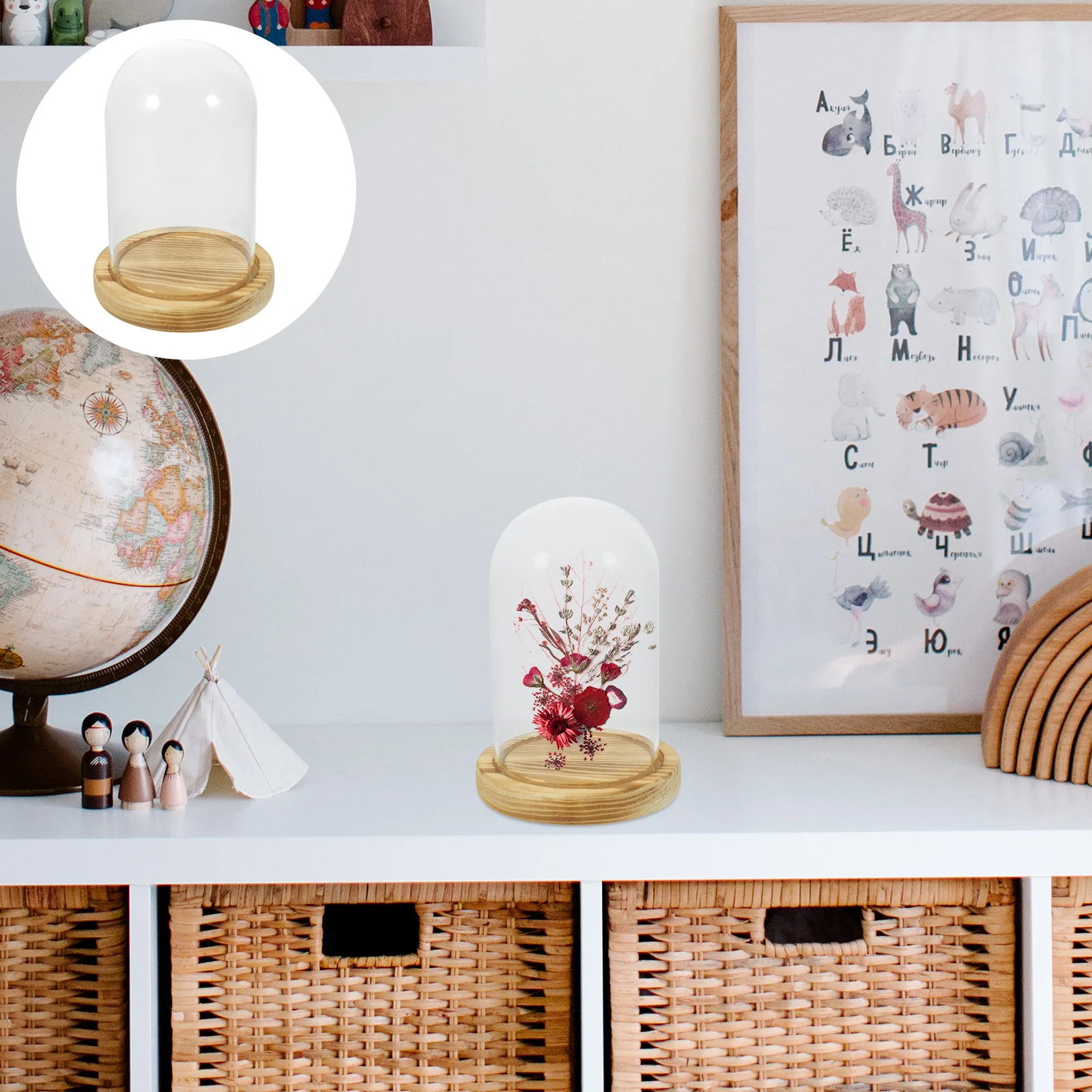 

Glass Dome with Base Dried Flower Cover Transparent Display Case Home Office Coffee Shop Decoration Glass Display Cover