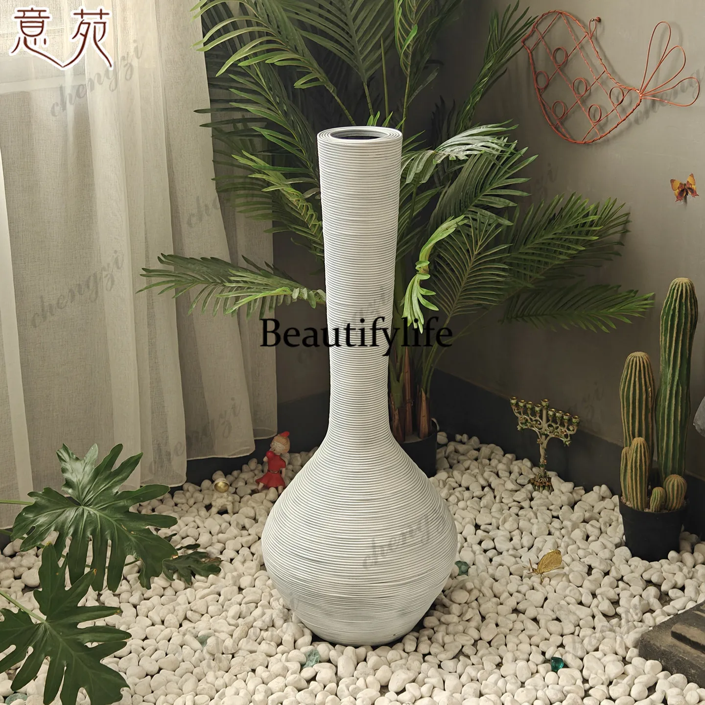 White woven vase Mediterranean style flower bucket sauna shop simulation flower arrangement