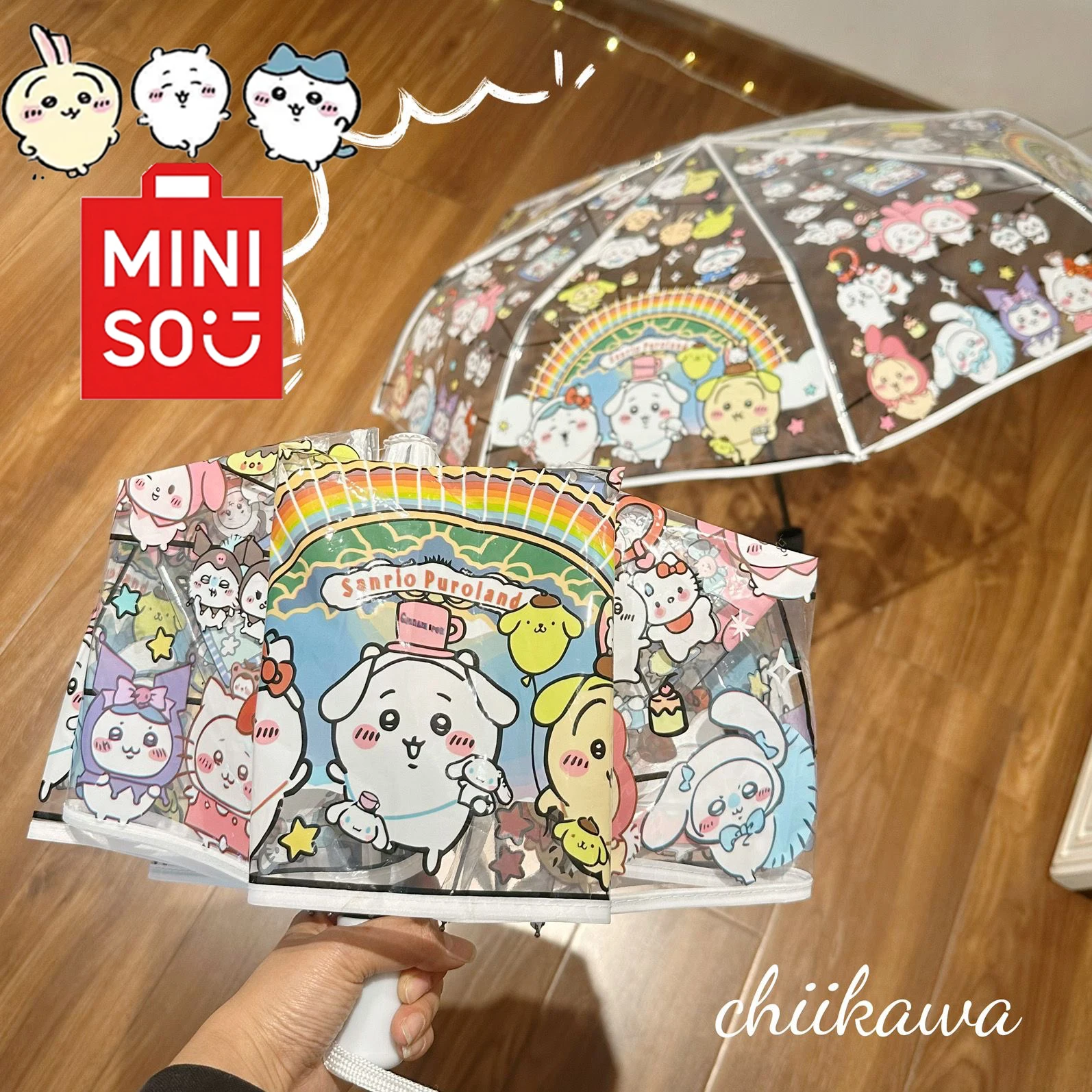 

MINISO Chikova Chiikawa Animation Peripheral Products Umbrella Character Usaqi Pattern Printed Umbrella Girl Kawaii Cartoon Gift