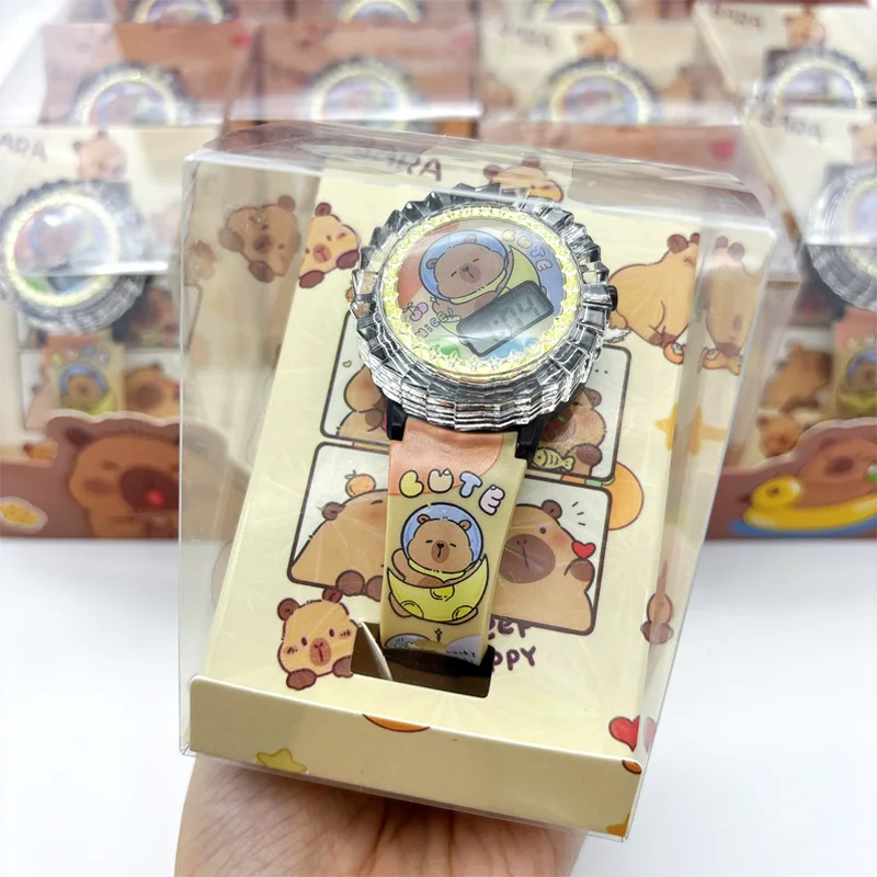 

New Light Music Children's Watch Rotating Gyroscope Electronic Watch Capibala Cartoon Student Toy Watch