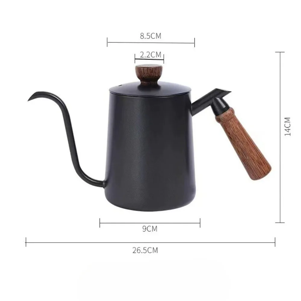 Portable Stainless Drip Jug Coffee Kettle with Thermometer 500 ML Goose Neck Kettle Camping Coffee Pot Wooden Handle Tea Pot