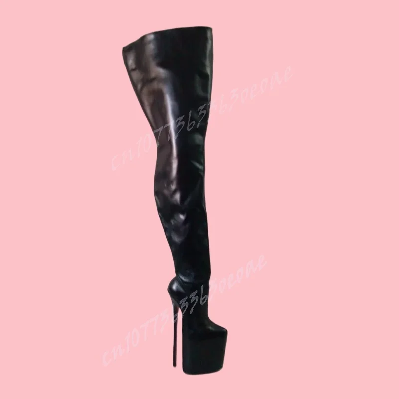 Black Pointed Toe Thigh High Boots Matte Leather Platform Shoes for Women Thin High Heels Sexy Shoes 2024 Zapatos Para Mujere