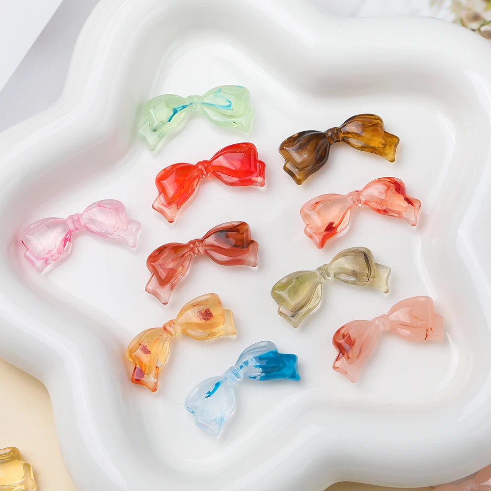 5pcs 14*29.5mm Acrylic Bow Beads Imitation Stone Bowknot Spacer Loose Beads for DIY Earring Bracelet Jewelry Making Supplies