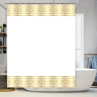 Gold Greek Key Shower Curtain: White with Gold Pattern Waterproof Bath Rug Liner for Bathroom Decor Modern Design Home Accessori