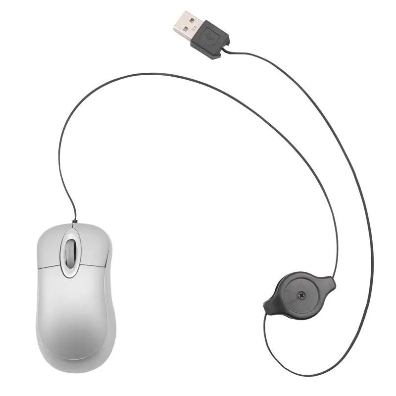 A13E-Mini USB Wired Mouse Retractable Cable Tiny Small Mouse 1600 DPI Optical Compact Travel Mice For Windows 98 2000 XP Vista V