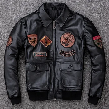 Plus Size 5XL Men's Biker G1 Air Force Pilot Jacket Genuine Leather Sheepskin Thicken Warm Vintage Classic Coat 3 Plus Size 5XL Men's Biker G1 Air Force Pilot Jacket Genuine Leather Sheepskin Thicken Warm Vintage Classic Coat 3