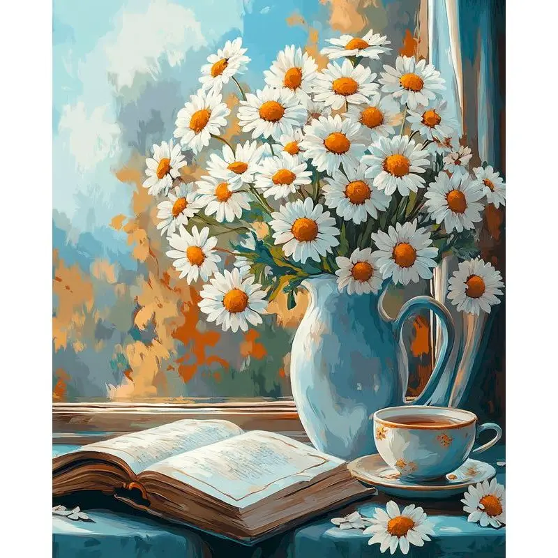 GATYZTORY Paint By Numbers Home Wall Art Decor Picture On Numbers Daisy Vase Abstract Wall Art Picture Paint Kit for Beginner