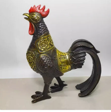 Lucky Chicken Golden Rooster Ornament Home Living Room Office Decoration Pure Copper Gilded Gold Yuan Baoji Ornament