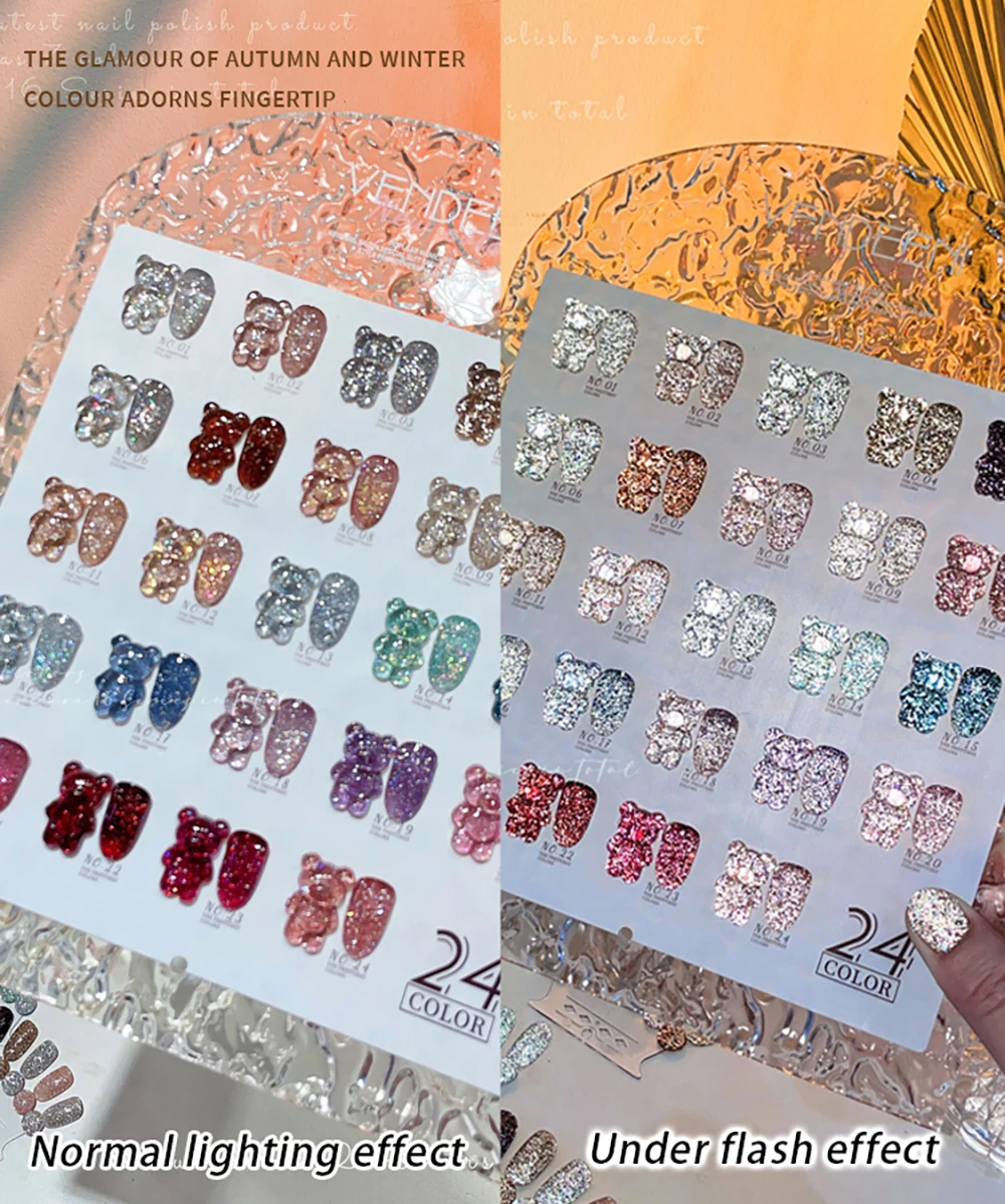 Vendeeni 24 Farben/Set Glitzer-Broken-Diamond-Gel-Nagellack Glänzender Galaxy UV Soak-Off Gel-Lack Flash Gel-Lack für Nagelkunst – Detail 5