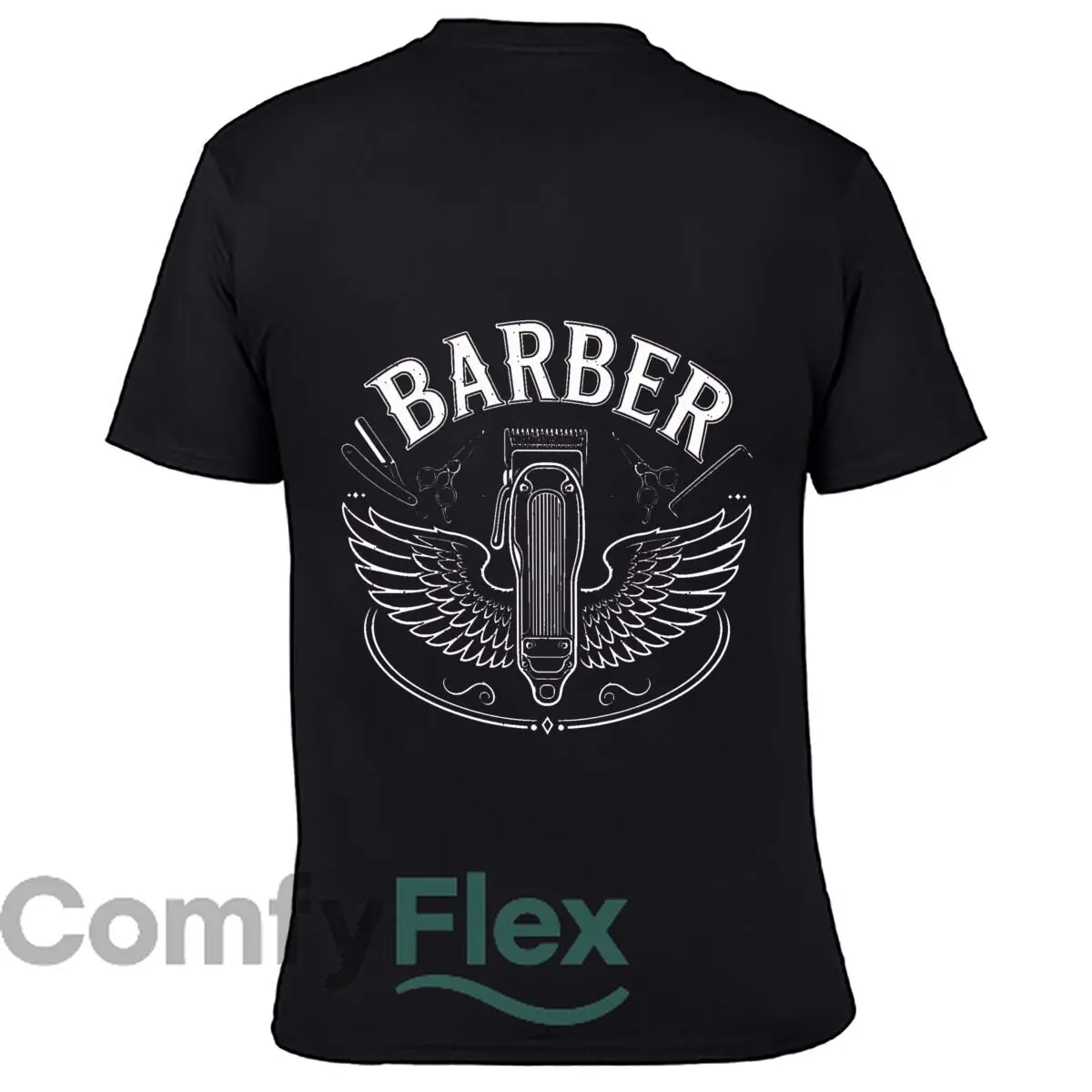 Winged Barber Clipper Vintage Emblem Solid Washed Vintage Tee Distressed Loose