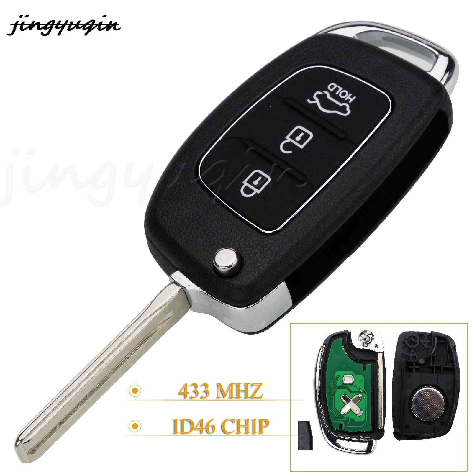 

jingyuqin 3 Buttons Smart Remote Car Key Fob 433Mhz ID46 Chip For Hyundai New IX35 IX25 IX45 Elantra Santa Fe Sonata