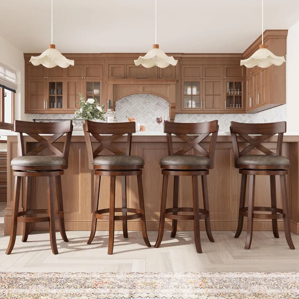 

Поворотные барные стулья со спинками, набор из 4 шт., 30 дюймов, деревянные барные стулья, вращающиеся на 360 градусов стулья с обивкой