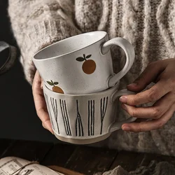 300ML Creative Hand-painted Ceramic Mug Retro Coffee Cup Large Capacity Milk Tea Cup Drinkware Breakfast Mugs Couple Cup Gift