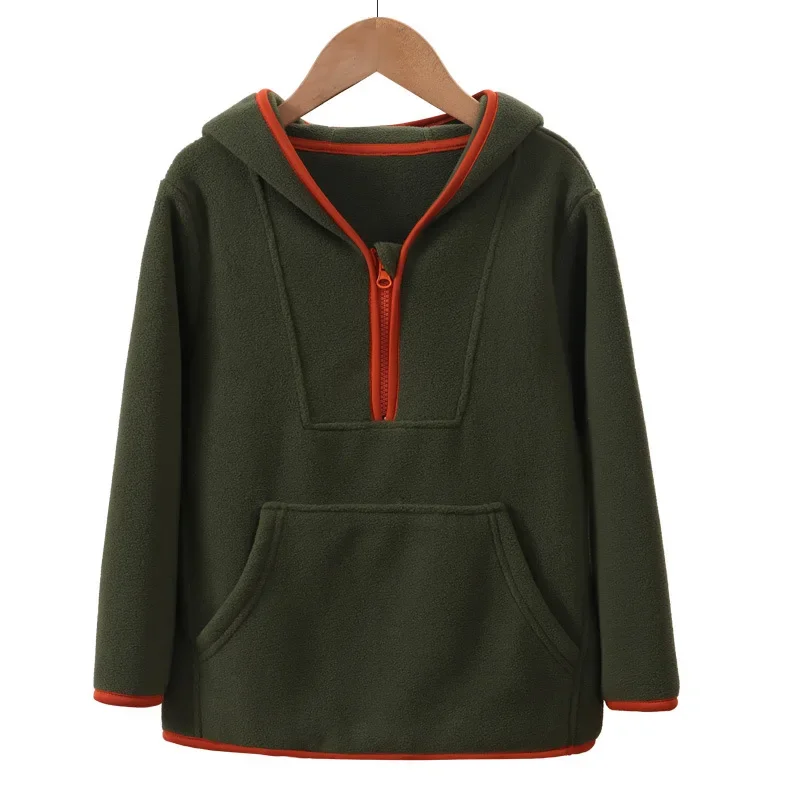 Teenage Children\'s Fleece Outerwear Hooded Boys Girls Hoodies 2024 Autumn Winter Thick Warm Tops Antimicrobial Casual Sweatshirt