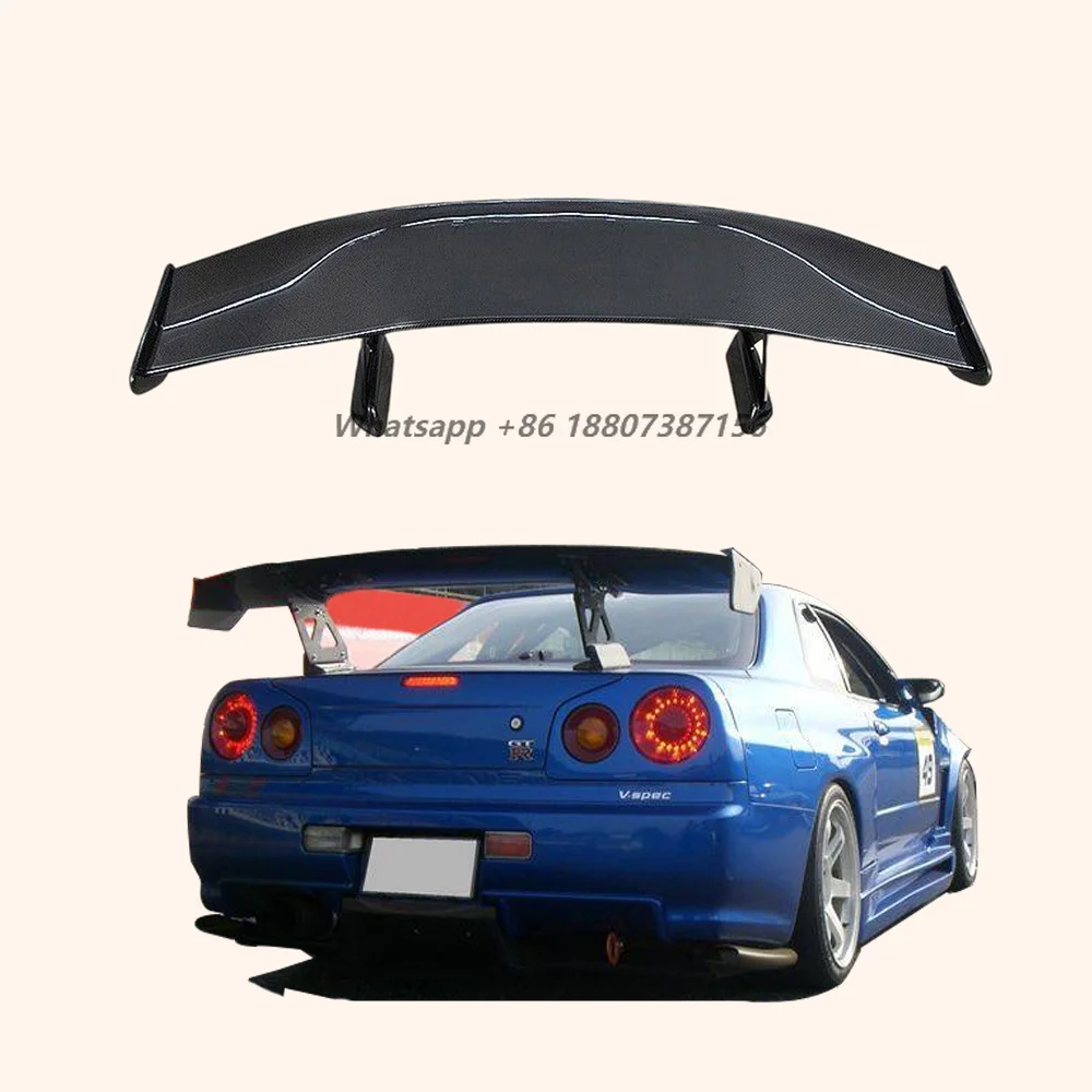Car Body Kit Rear Tail Wing for Skyline R34 GTT GTR TOPS Style Carbon Rear Trunk GT Spoiler