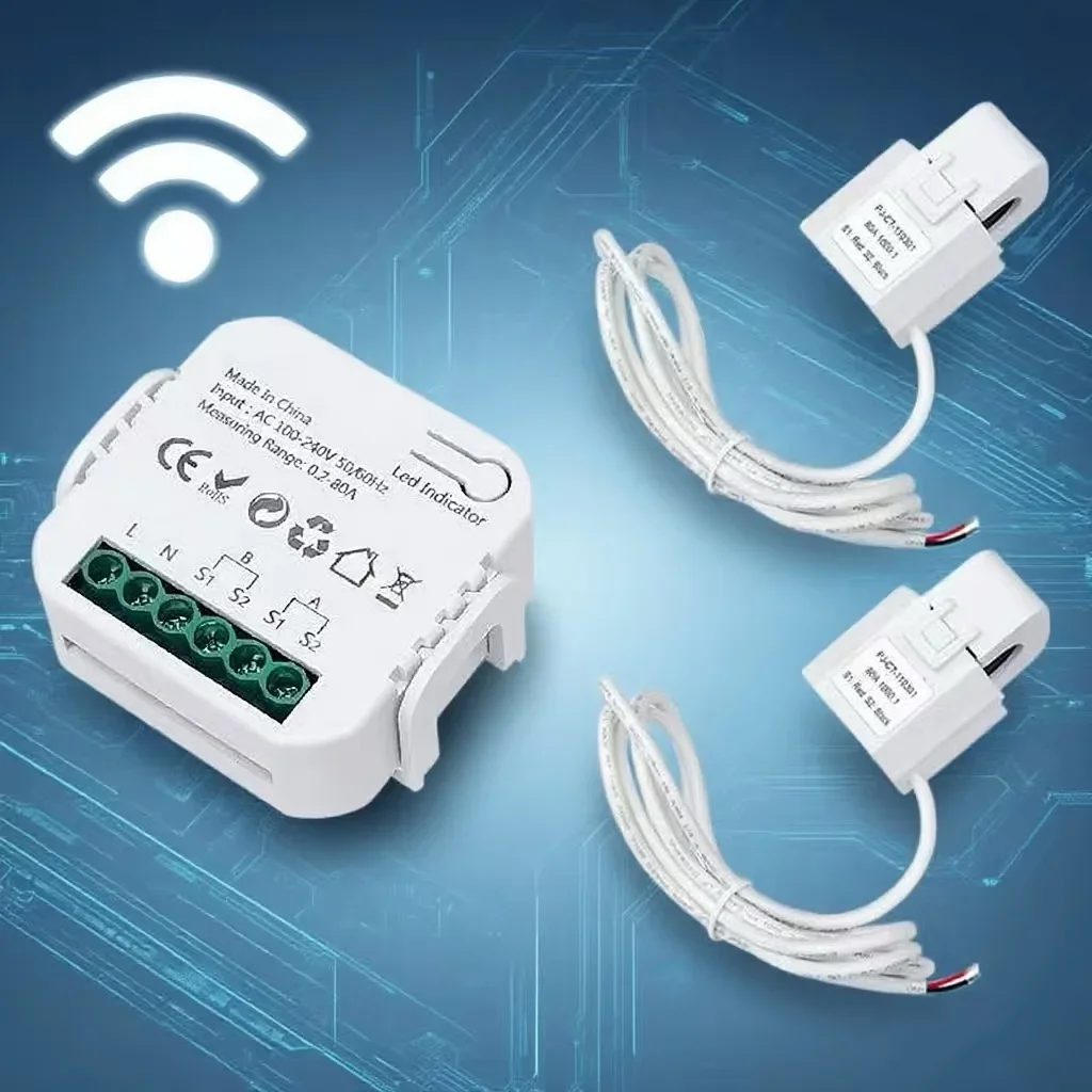 

Двунаправленный счетчик энергии Tuya Smart Life Wi-Fi, датчик температуры 80 А, монитор приложений, экспортный импорт, статистика электроэнергии, AC100V-240V